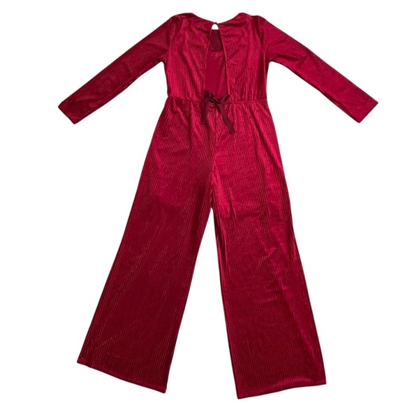 Monteau Velvet Ribbed Wide Leg Jumpsuit Women’s Size XL Burgundy Open Back - Picture 4 of 8